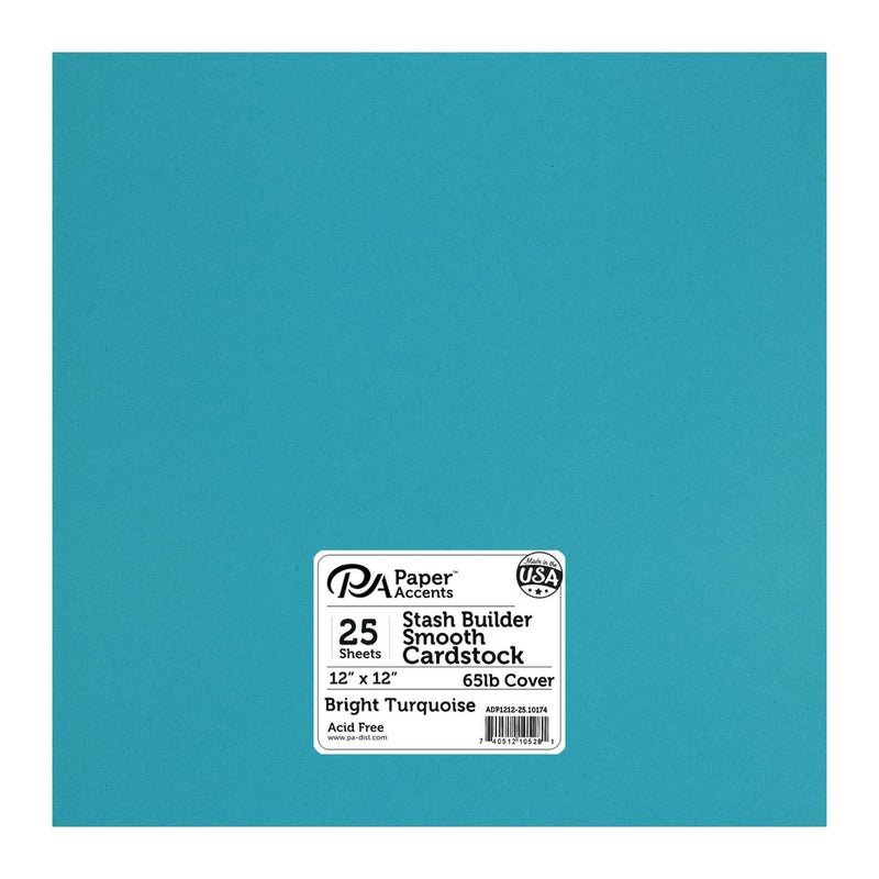 Accent Design Paper Accents PA Paper Accents Stash Builder Cardstock 12" x 12" Bright Turquoise, 65lb colored cardstock paper for card making, scrapbooking, printing, quilling and crafts, 25 box - Image 1